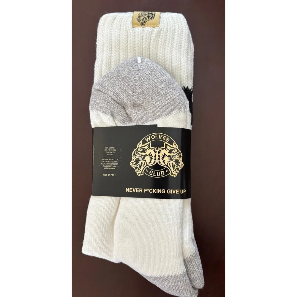 Darc Sport Wolf Patch Gym Class Socks in a white, black, and grey colorway